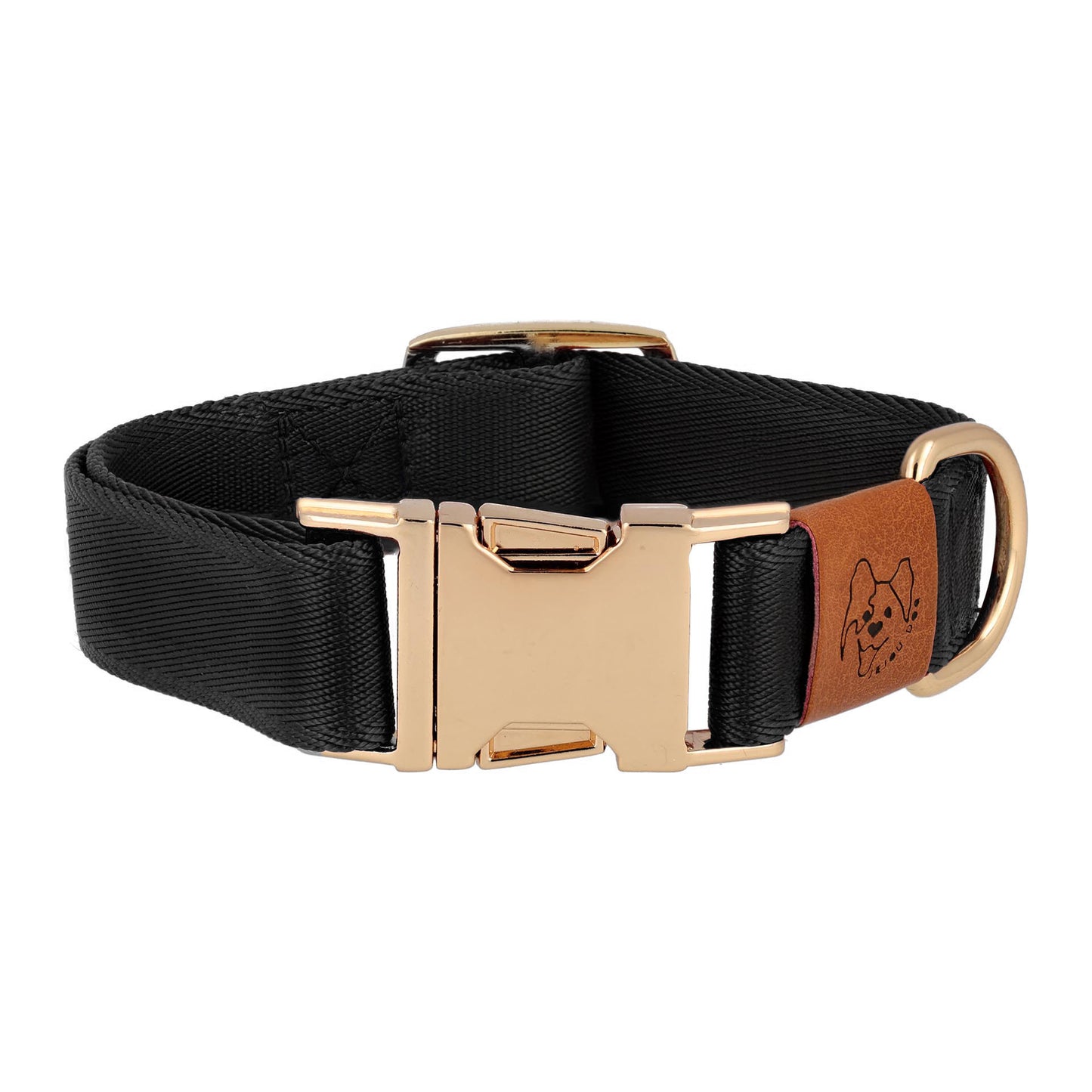 black adjustable dog collar gold