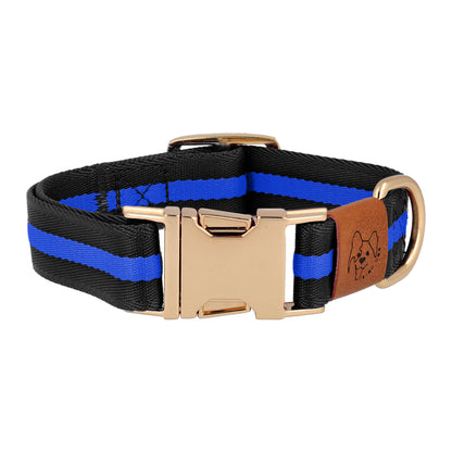 Dog collar in black and blue colors front