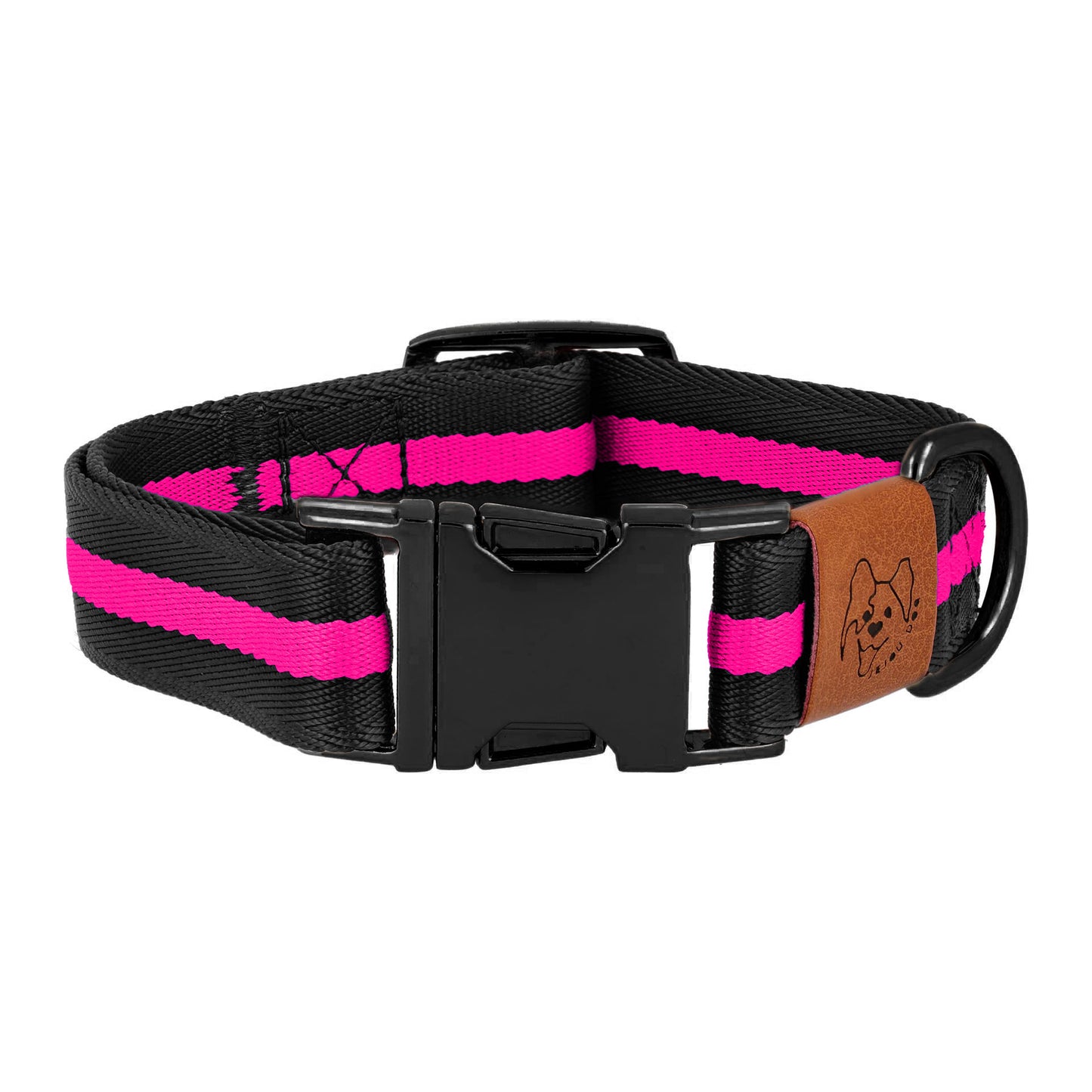 dog collar in black and pink color black metal accessories front