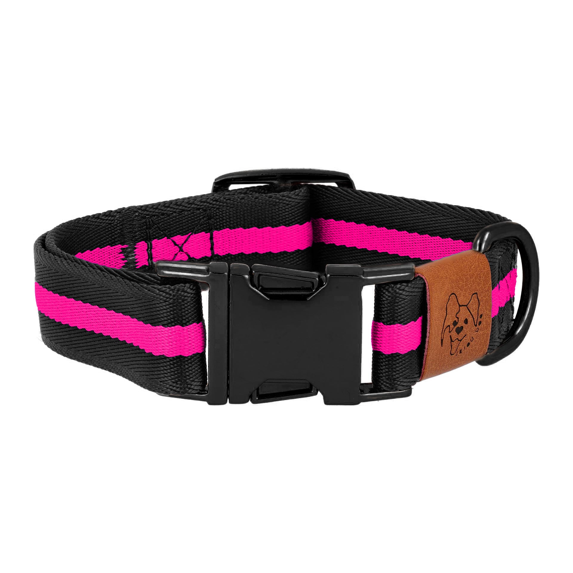 dog collar in black and pink color black metal accessories front