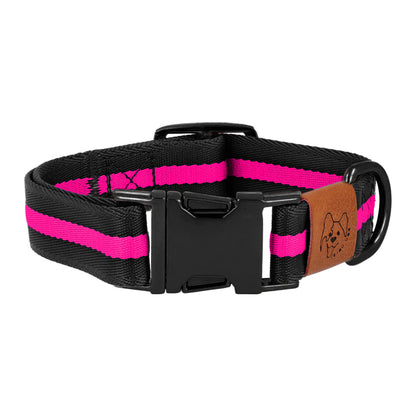 dog collar in black and pink color black metal accessories front