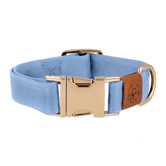 grey blue adjustable dog collar gold