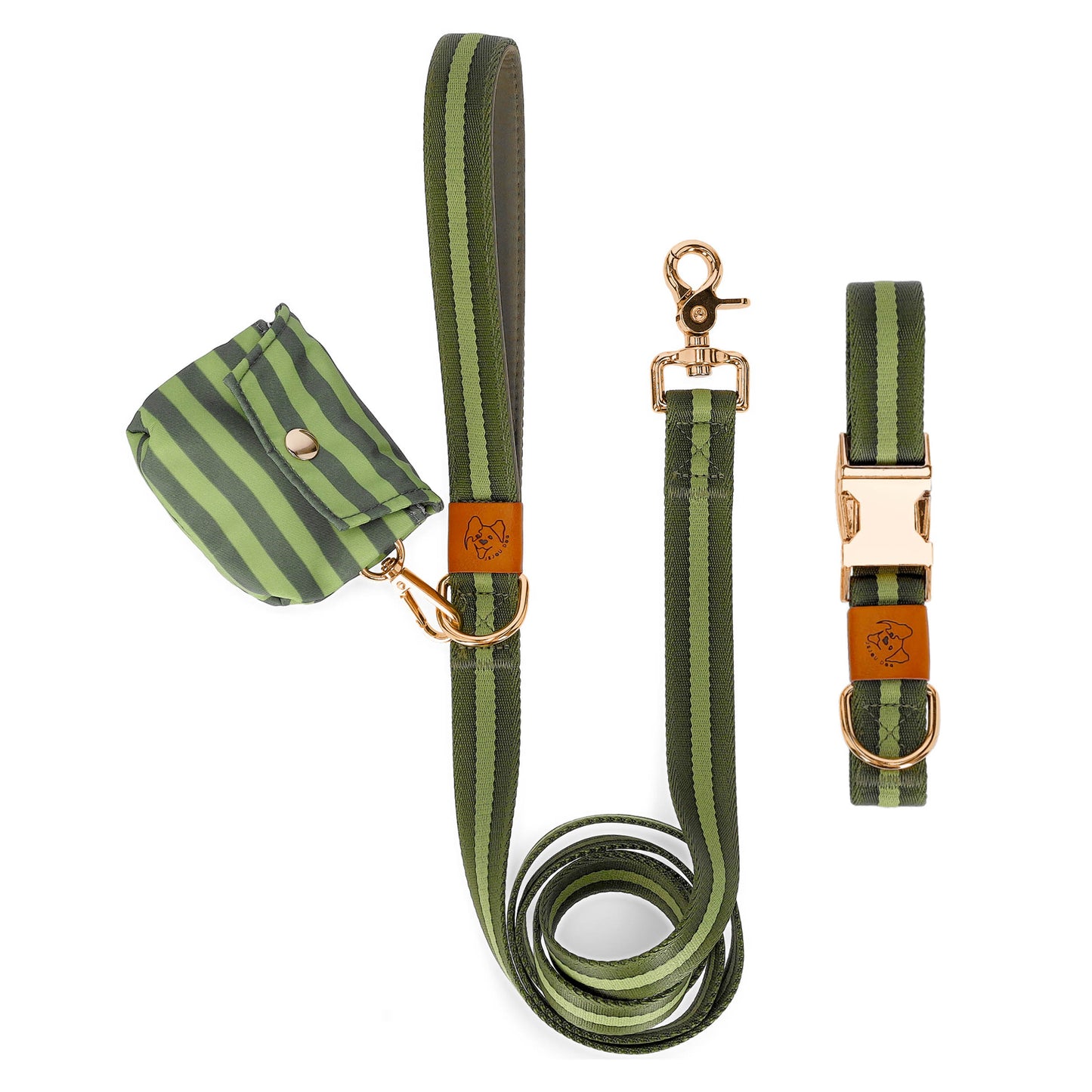 dog collar and leash and bag matching set in forest green