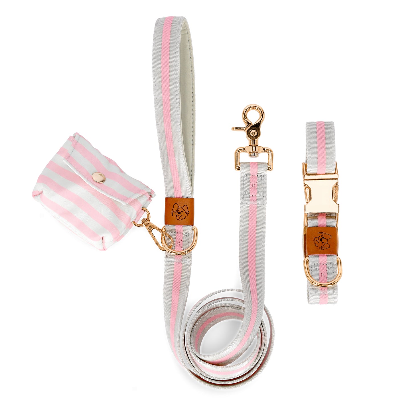 dog collar and leash and bag matching set in light green